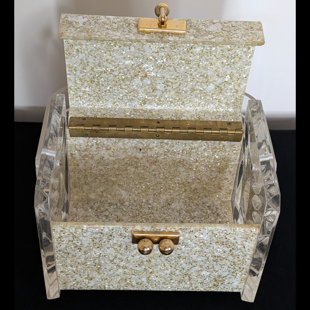 Amazing CHARLES KAHN Confetti Lucite Box Purse from the 1950s, VG-EX Cond - Picture 9 of 11